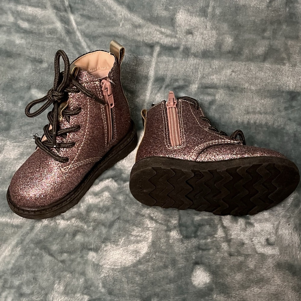 Kids Carter's ZOLA Pink Glitter Zip‎ Up Combat Boots Infant Toddler Girls 5M